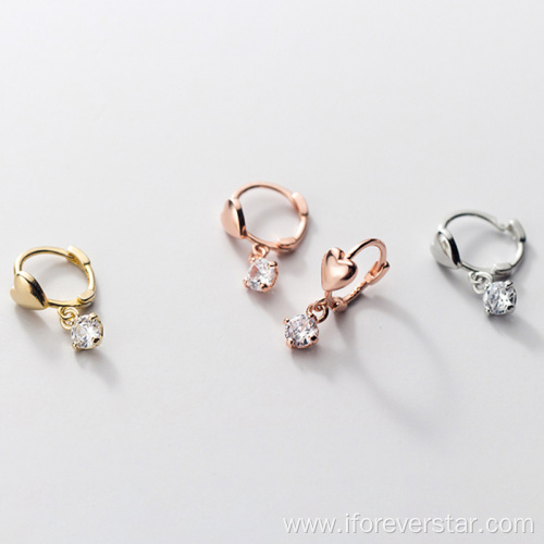 925 Silver Jewelry Handmade Heart CZ Zircon Earring